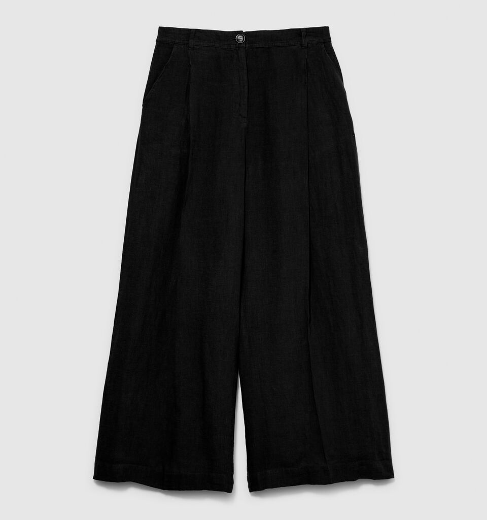 Wide leg 100% linen trousers - women's palazzo trousers - Black | Sisley image number 6